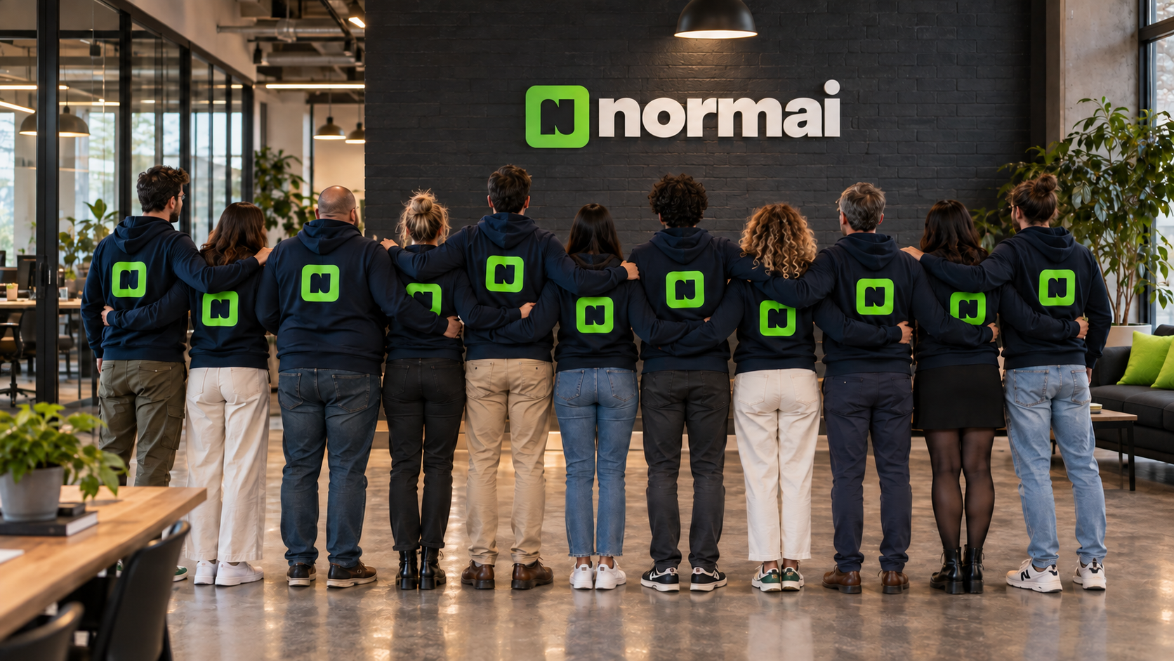 Equipo de NORMAI unido en la oficina